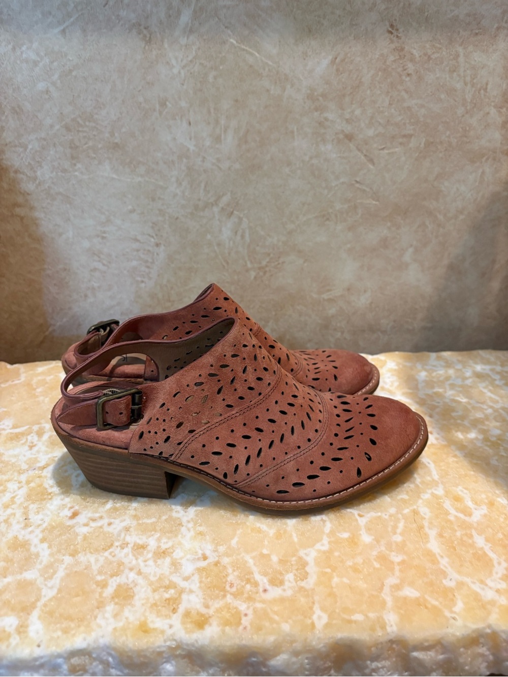 Sofft Perforated Slingback Ankle Booties in Rust